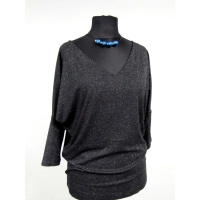 Tunika Aline kimono z dekoltem w serek - czarna błyszcząca brokatem